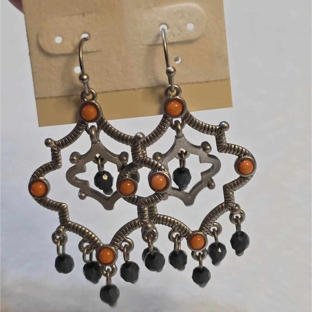 Lia Sophia Bonsai Turquoise & Tangerine Resin Exotic Dangle Earrings New!